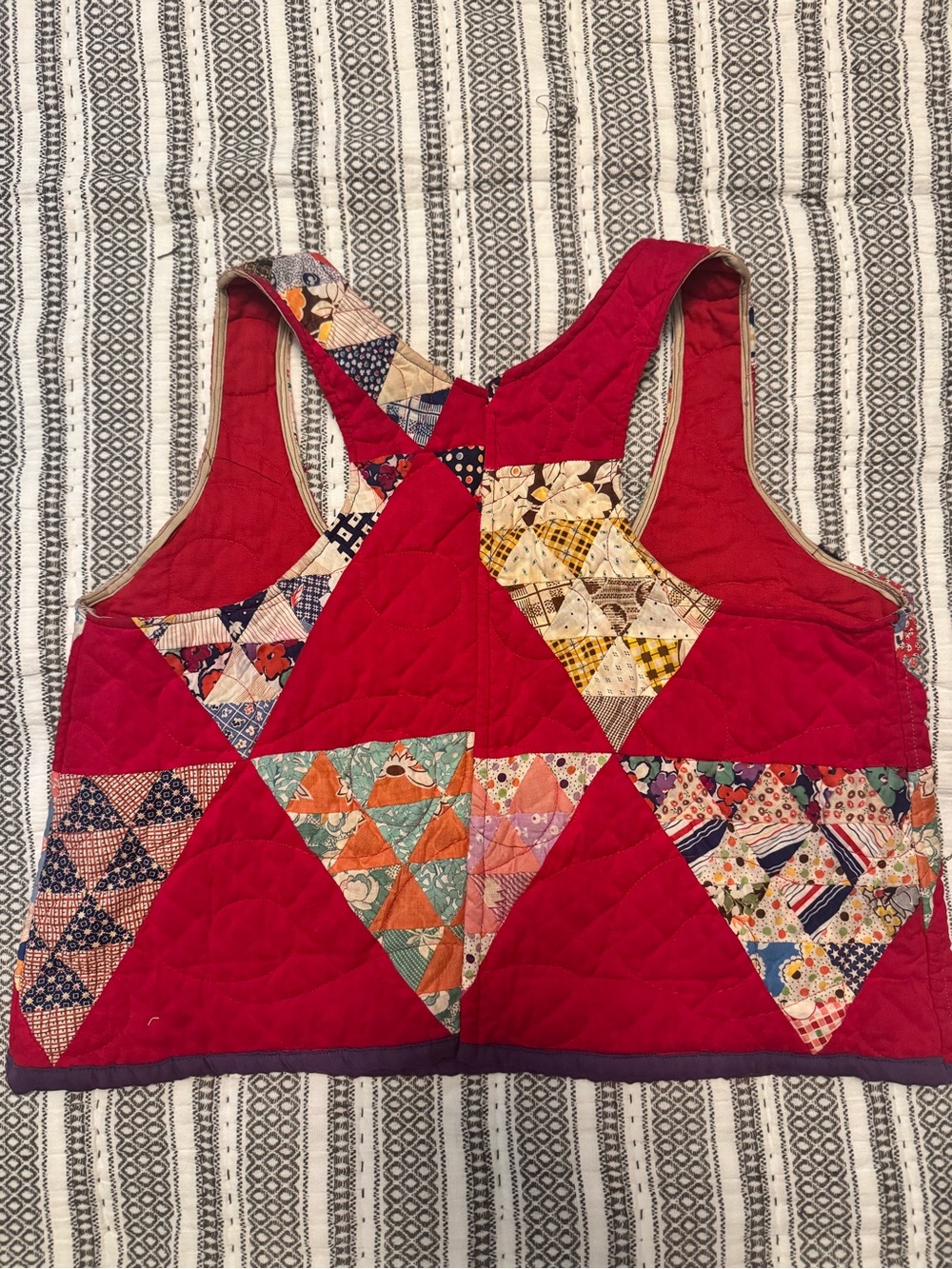 Patchwork Red Quilted Racerback crop Tank Top - Picture 2 of 3